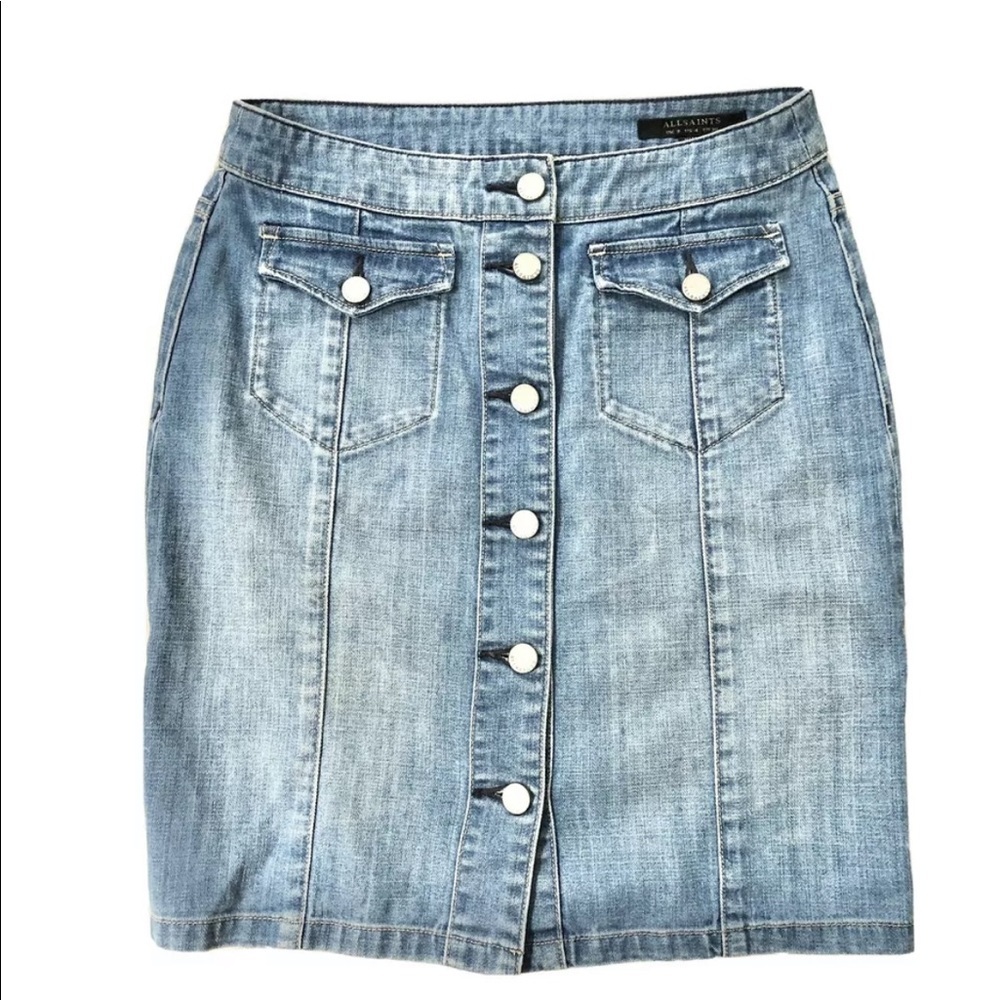 All Saints June Button Denim Skirt